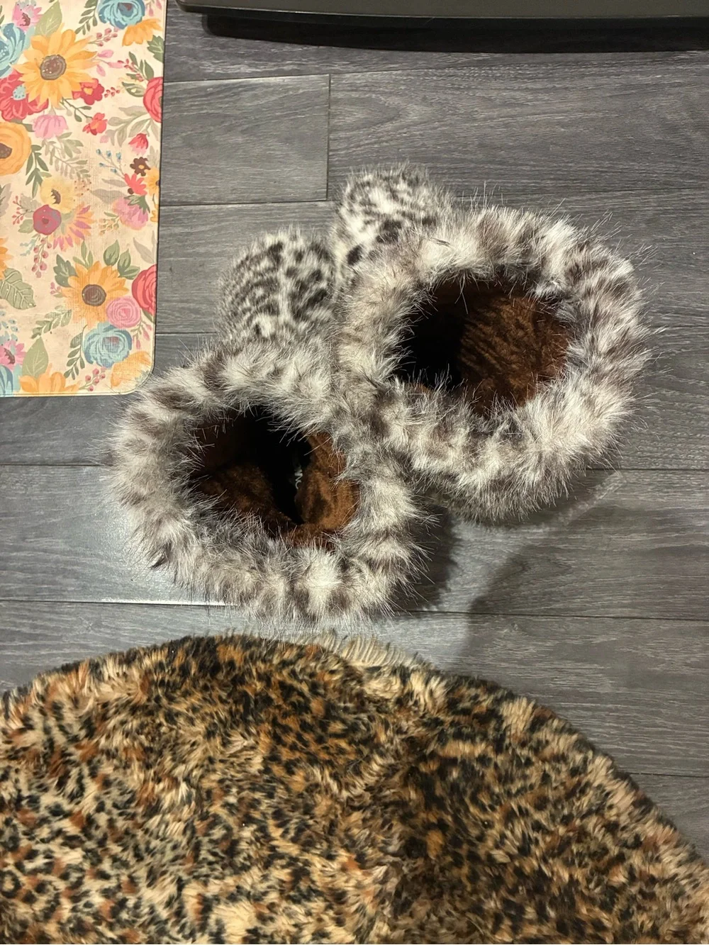 Fashion Nova Leopard Print Faux Fur Ankle Booties in Brown and White